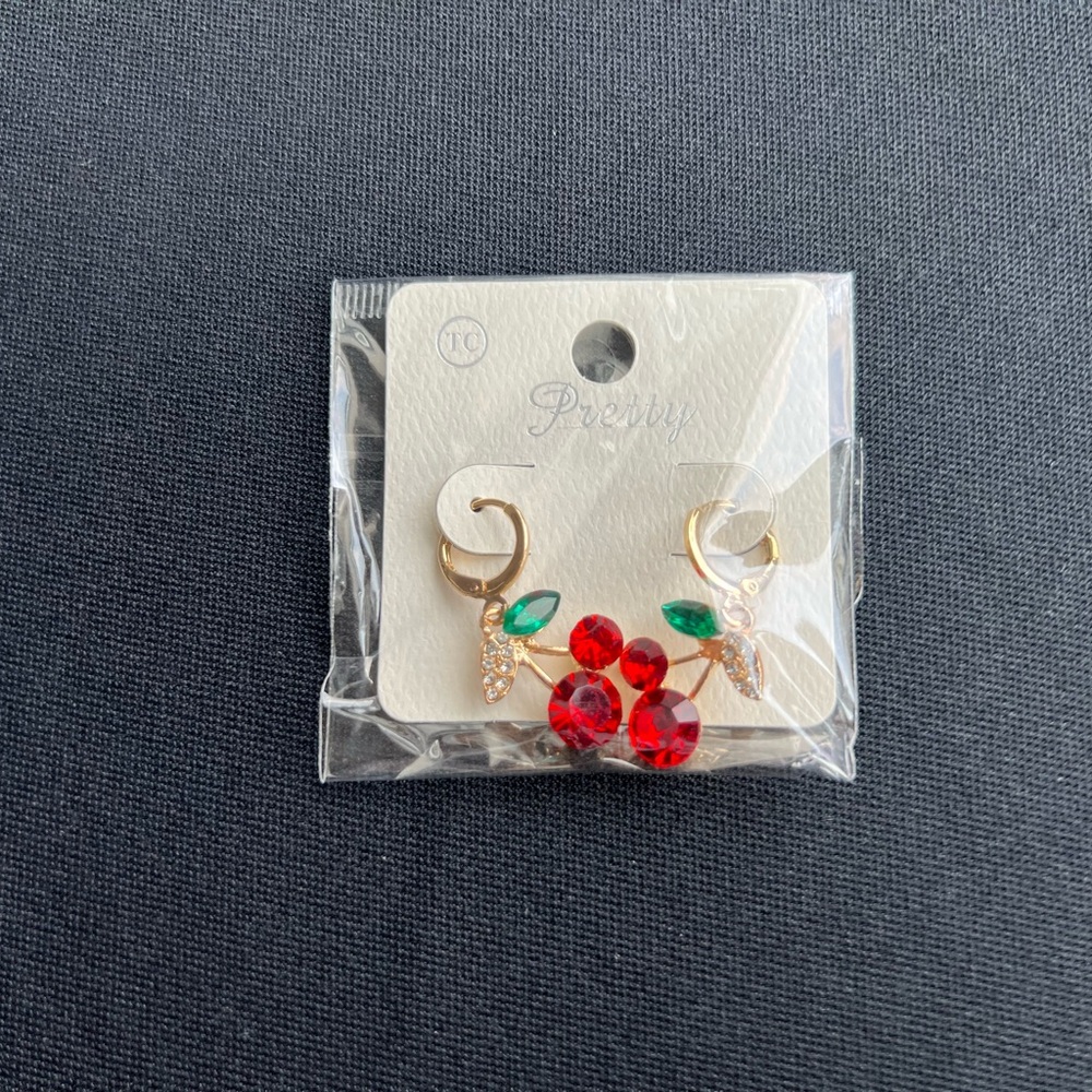 Pretty Gold and Red Crystal Cherry Earrings